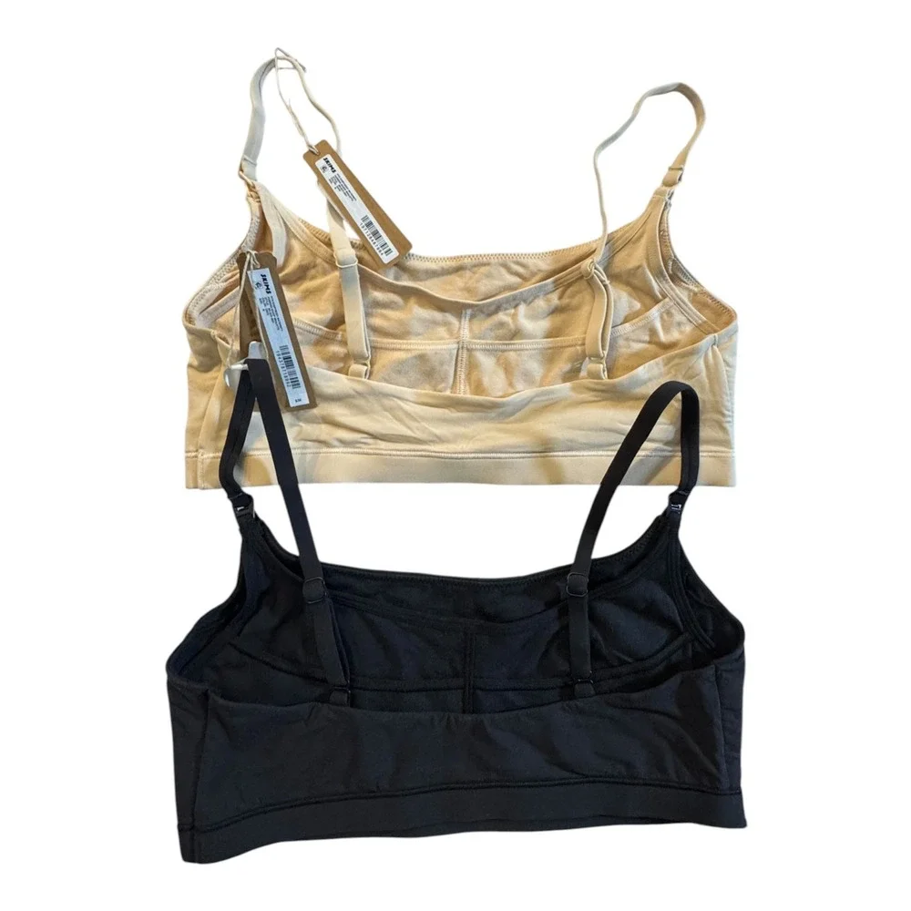SKIMS Fits Everybody Maternity Nursing Scoop Bralette 2-Pack Sand Onyx NWT